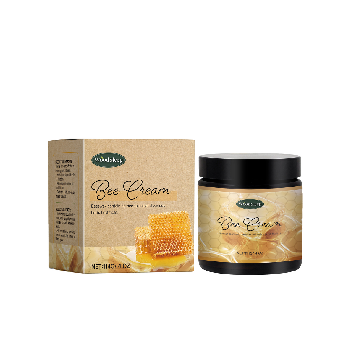 La crema de veneno de abeja Woodsleep es una crema limpiadora, hidratante, suave y reparadora para el cuidado corporal.
