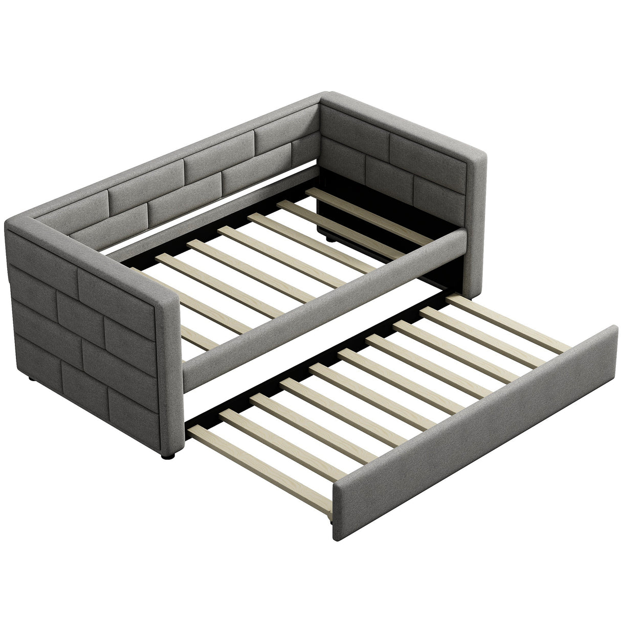 Twin Size Daybed with Trundle Upholstered Daybed with Padded Back Gray