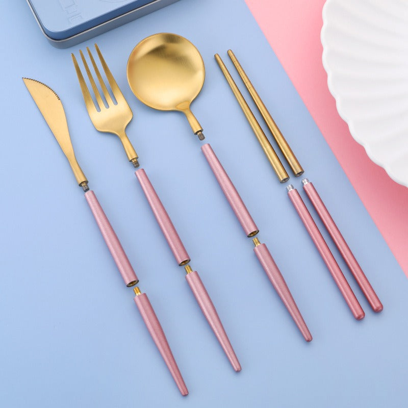 304 stainless steel portable tableware steak knife fork spoon chopsticks detachable folding tableware set - V.I.P Digital Presence
