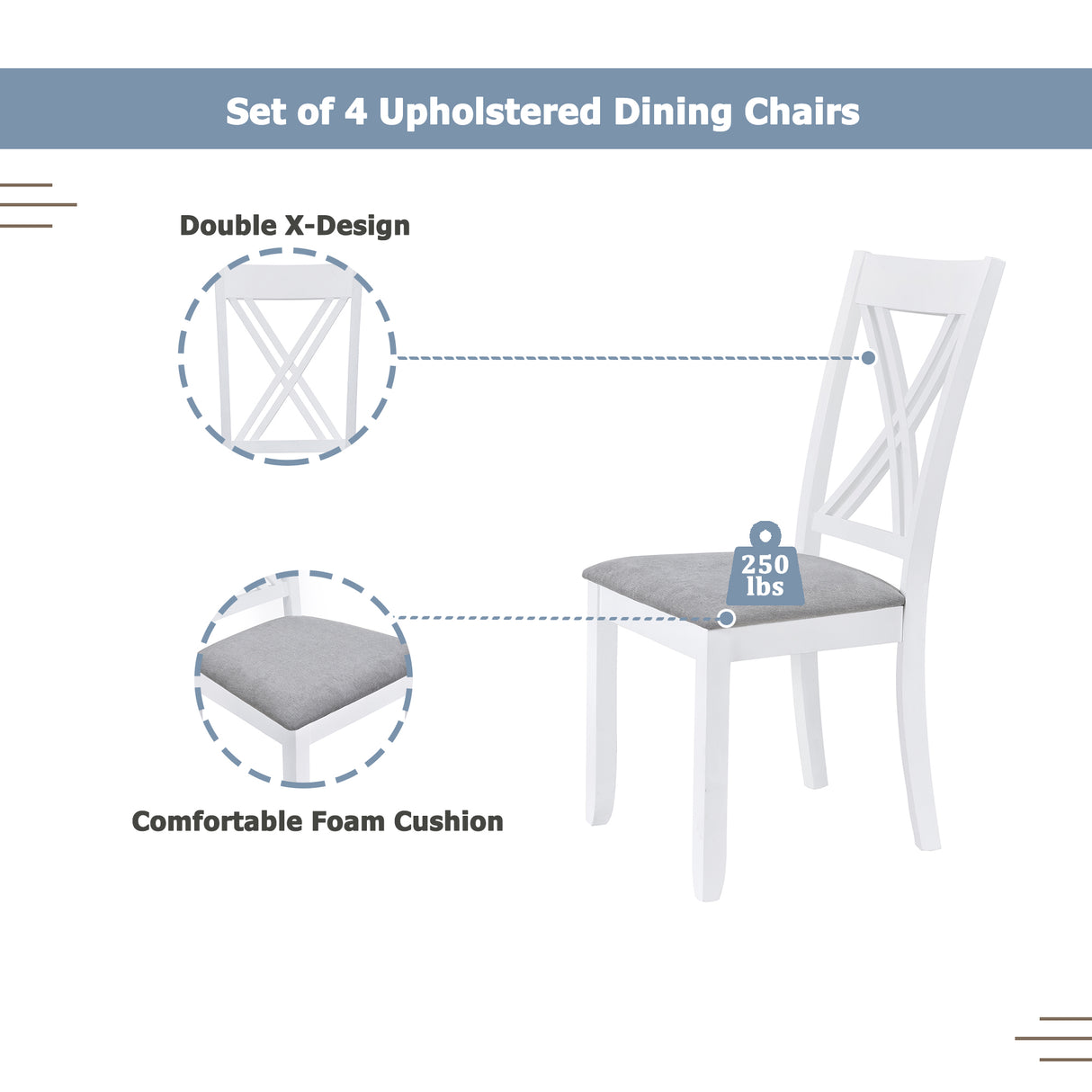 TOPMAX Rustic Minimalist Wood 5-Piece Dining Table Set with 4 X-Back Chairs for Small Places White