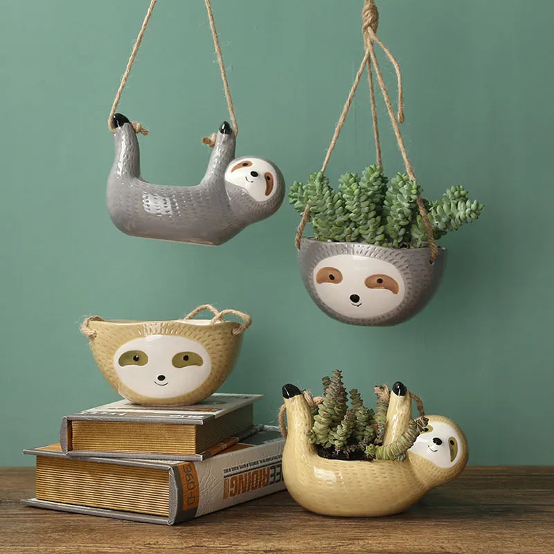 1Pcs Ceramic Hanging Plant Pots Scindapsus Chlorophytum Hanging Flower Basket Flower Pot Cartoons Animal Vase Garden Decoration - V.I.P Digital Presence