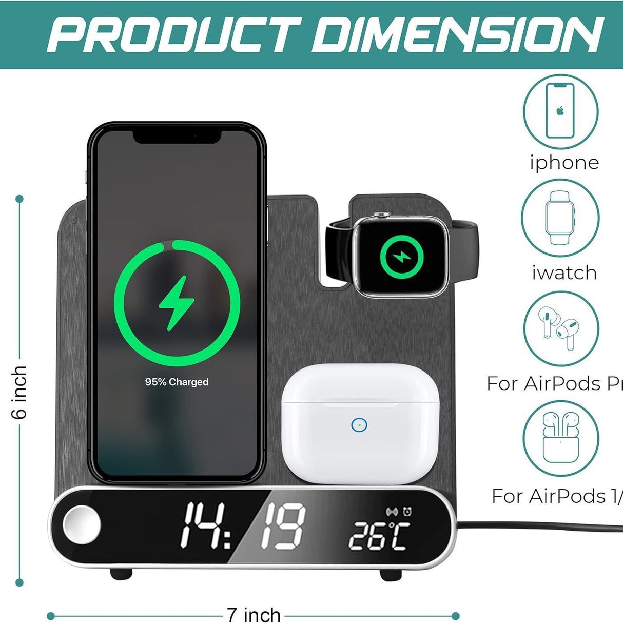 Multi functional clock wireless charging watch earphone wireless charging thermometer wireless charging 15W wireless charging - V.I.P Digital Presence