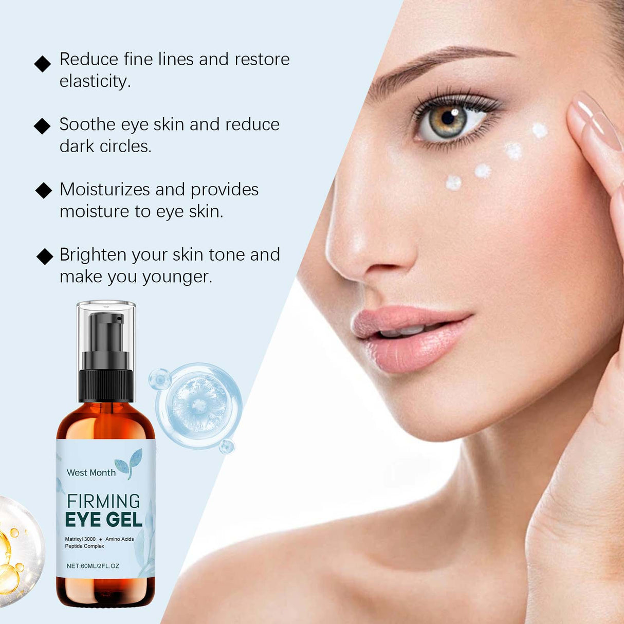 Gel para el cuidado de los ojos: reafirma la piel de los ojos, hidrata y reduce las líneas finas alrededor de los ojos.