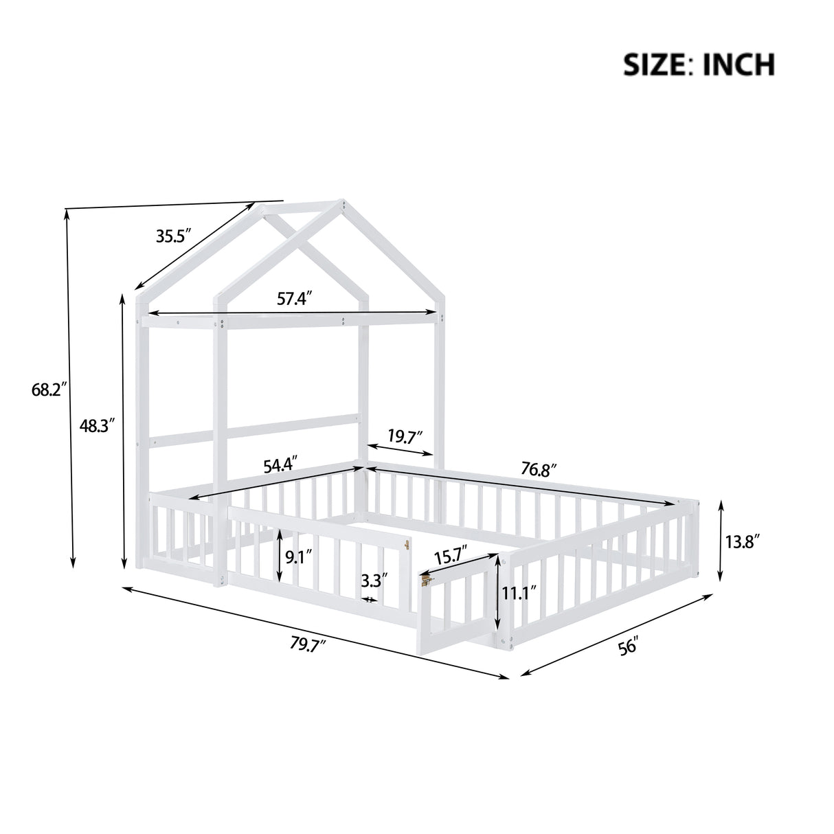 Wooden Full Size Children's Bed with Detachable Headboard and Integrated Clothes Drying Rack, White - V.I.P Digital Presence
