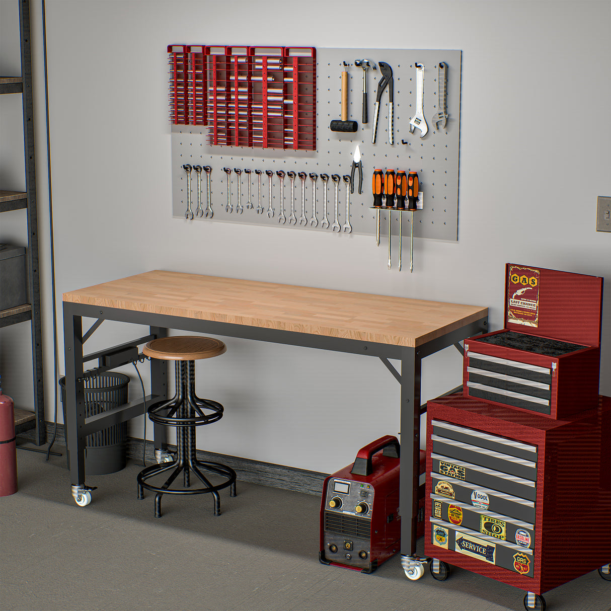 60 inch adjustable garage workbench, rubber wood heavy-duty workstation with power socket and wheels, 2000 pound load capacity - V.I.P Digital Presence