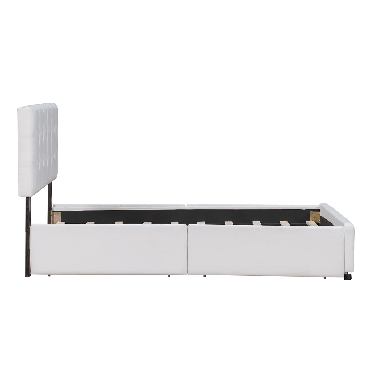 Upholstered Platform Bed with Classic Headboard and 4 Drawers No Box Spring Needed Linen Fabric Queen Size White - V.I.P Digital Presence