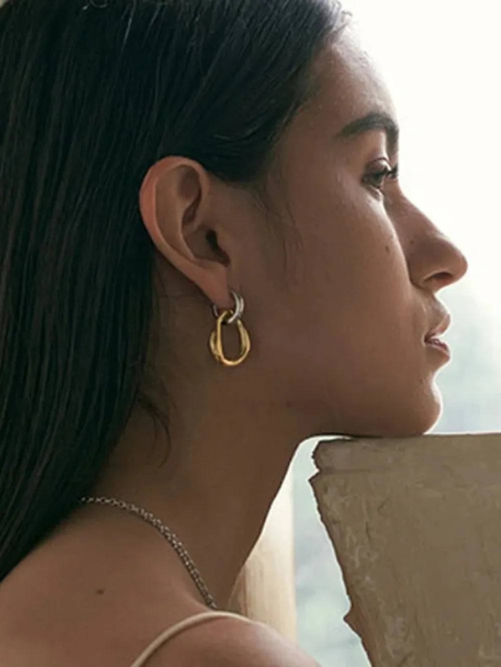 18K Gold-Plated Stainless Steel Contrast Asymmetrical Earrings - V.I.P Digital Presence