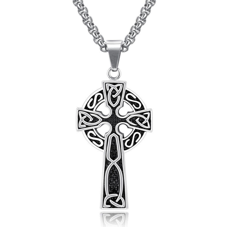 Spiral Cross Pearl Chain Necklace Titanium Steel Retro Pendant - V.I.P Digital Presence
