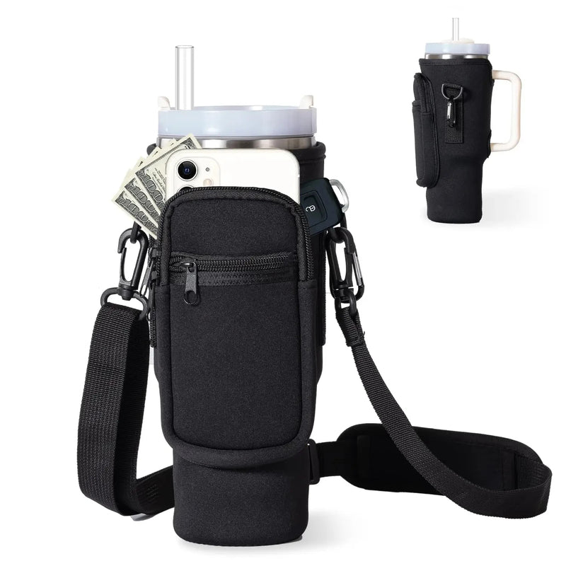 Water Bottle Carrier Bag with Phone Pocket for Stanley 40oz Tumbler with Handle Neoprene Water Bottle Holder Pouch - V.I.P Digital Presence