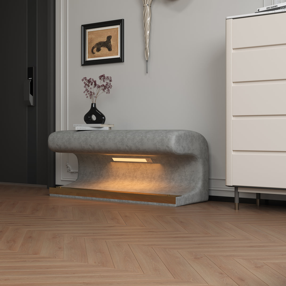 Entryway Bench Leather Upholstered Ottoman with LED sensor light for living room ,bedroom,end of bed - V.I.P Digital Presence