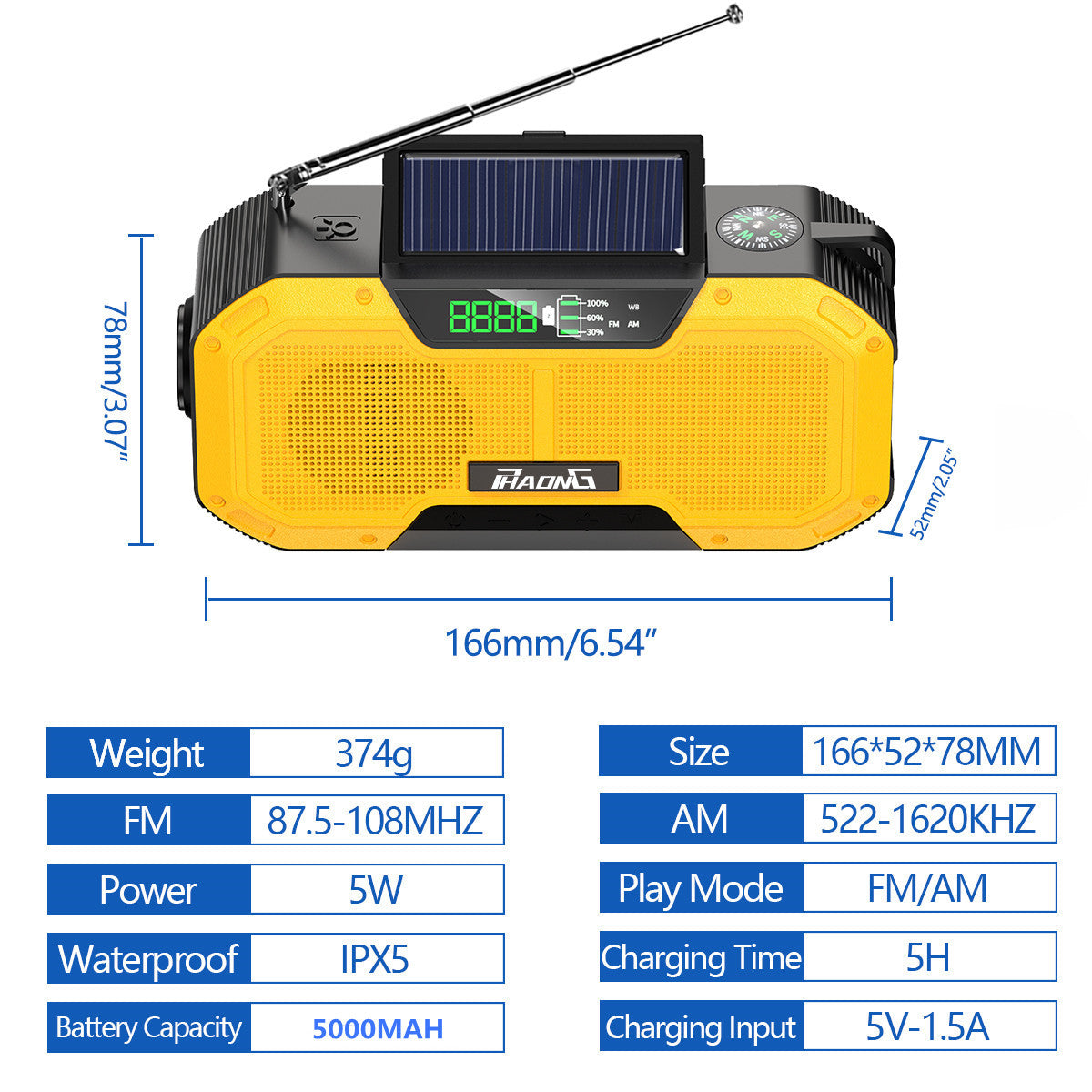 Outdoor Emergency Radio Bluetooth Speaker Solar Hand Flashlight Mobile Charging 5000 Mah Large Capacity - V.I.P Digital Presence