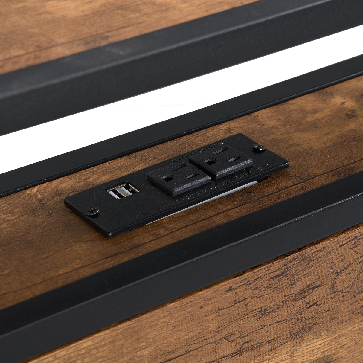 Queen Size Metal Platform Bed Frame with Wooden Headboard and Footboard with USB LINER - V.I.P Digital Presence