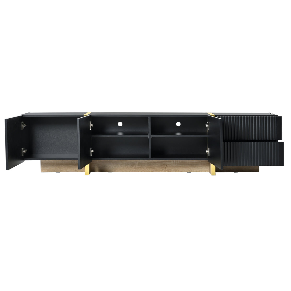 Luxury Fluted TV Stand for TVs Up to 80'', Modern Entertainment Center with Storage Cabinets & Drawers Black - V.I.P Digital Presence