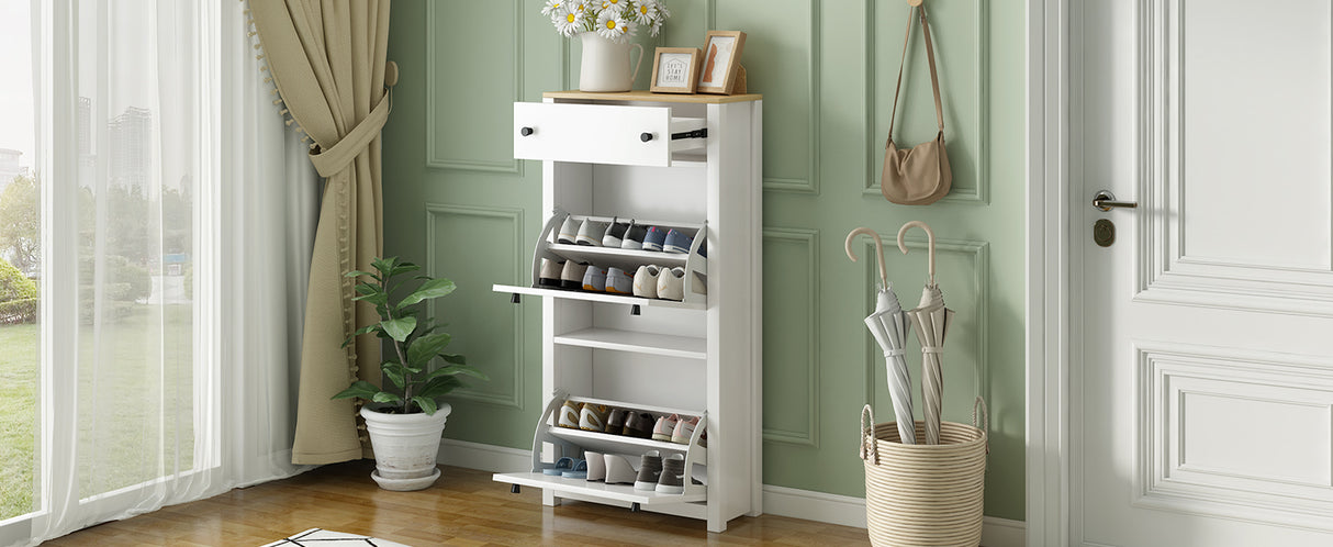 ONTREND with 2 flip drawers, top shoe cabinet with drawers, independent shoe rack with adjustable panel, white - V.I.P Digital Presence