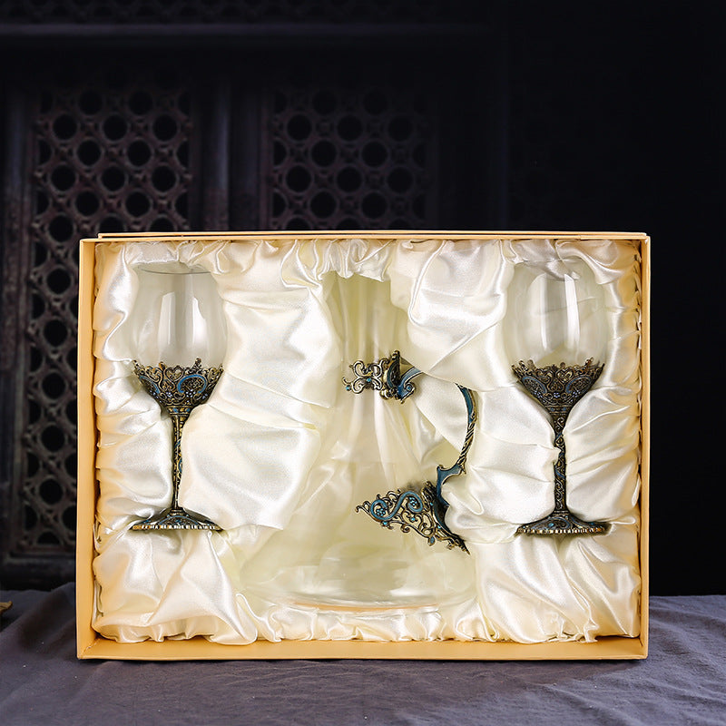 Enamel lead-free red wine cup crystal glass high footed cup decanter set - V.I.P Digital Presence