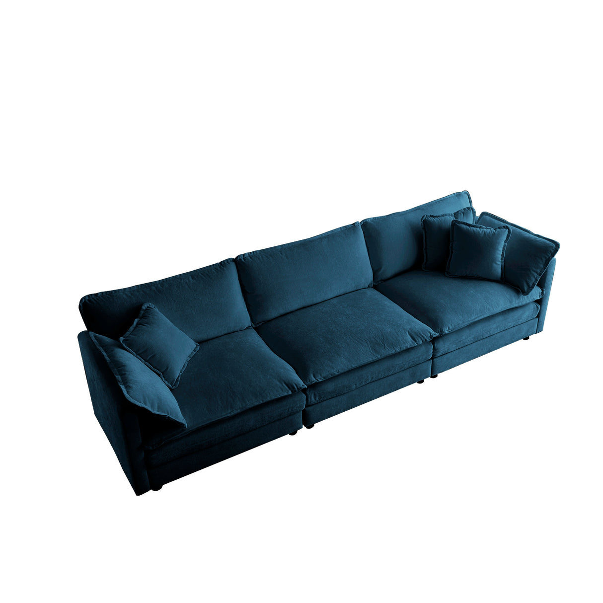 Mid-Century Modern Couch 3-Seater Sofa with 2 Armrest Pillows and 3 Toss Pillows, Couch for Living Room Blue Chenille - V.I.P Digital Presence
