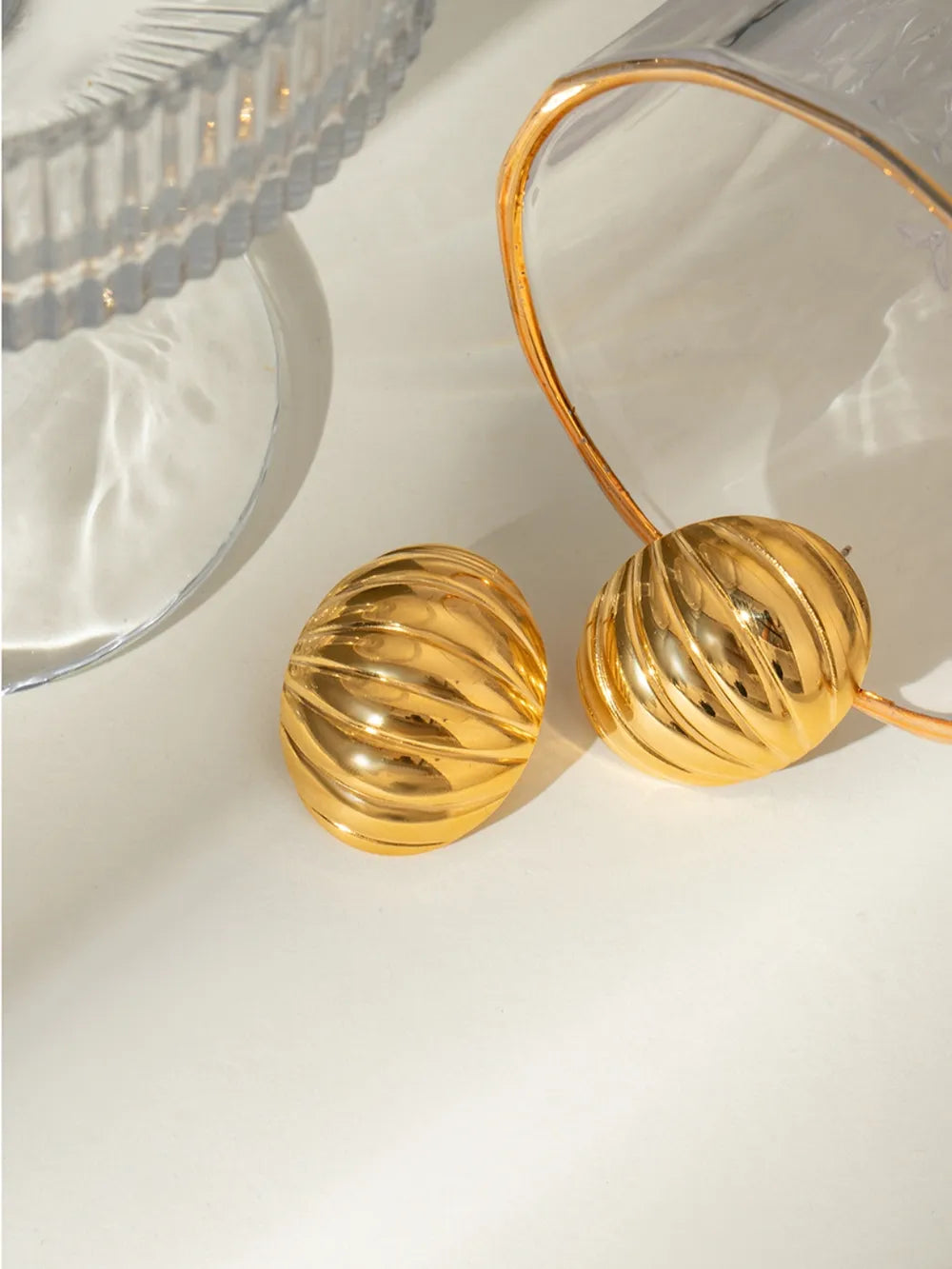 18K Gold-Plated Stainless Steel Ribbed Earrings - V.I.P Digital Presence