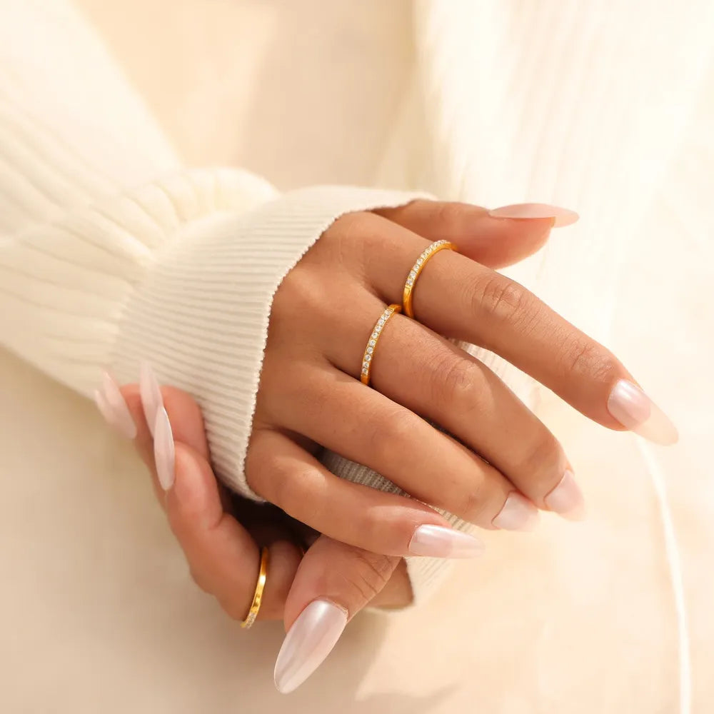 Zircon fine ring stackable accessory niche and simple titanium steel PVD plated ring for women - V.I.P Digital Presence