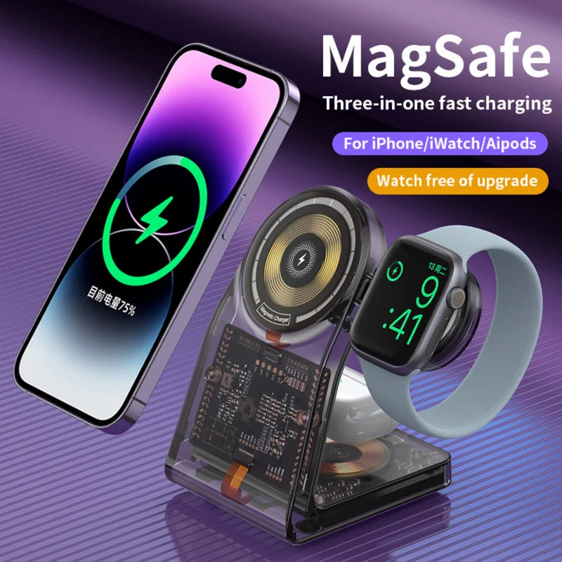 3 in 1 Wireless Charger for Magsafe Magnetic Fast Charging Dock Station Phone Stand for iPhone iWatch Aipods Charger - V.I.P Digital Presence