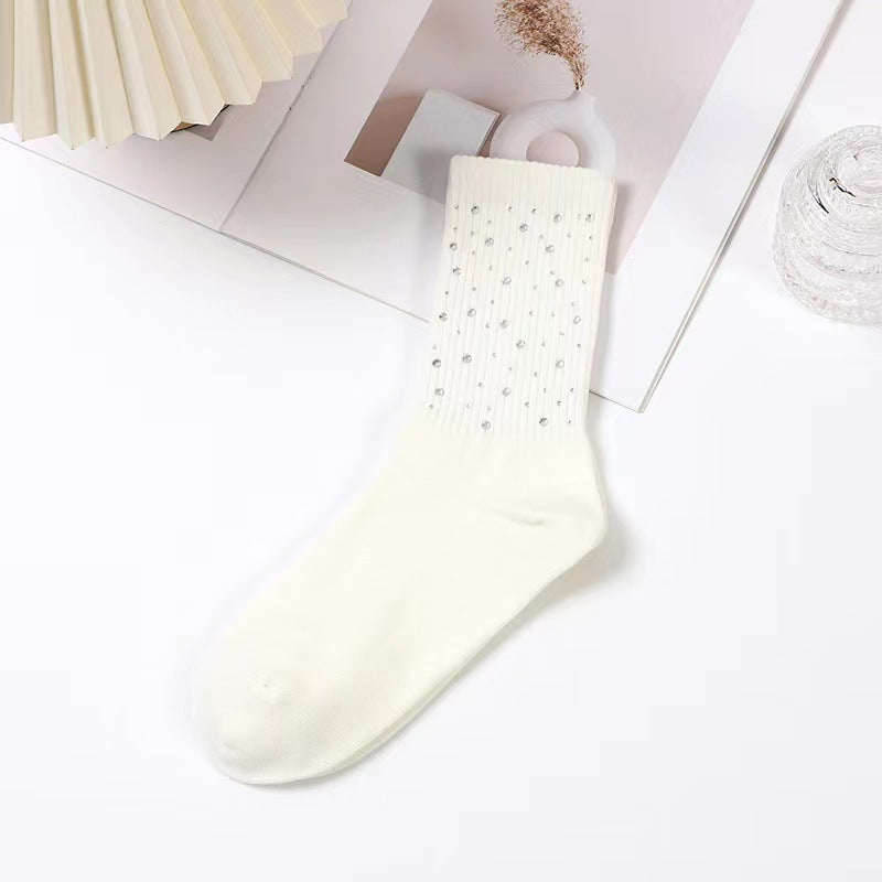 Spring and Autumn New Fairy Style Heavy Industry Starry Sky Hot Diamond Socks Light Luxury Versatile Middle Tube Socks - V.I.P Digital Presence
