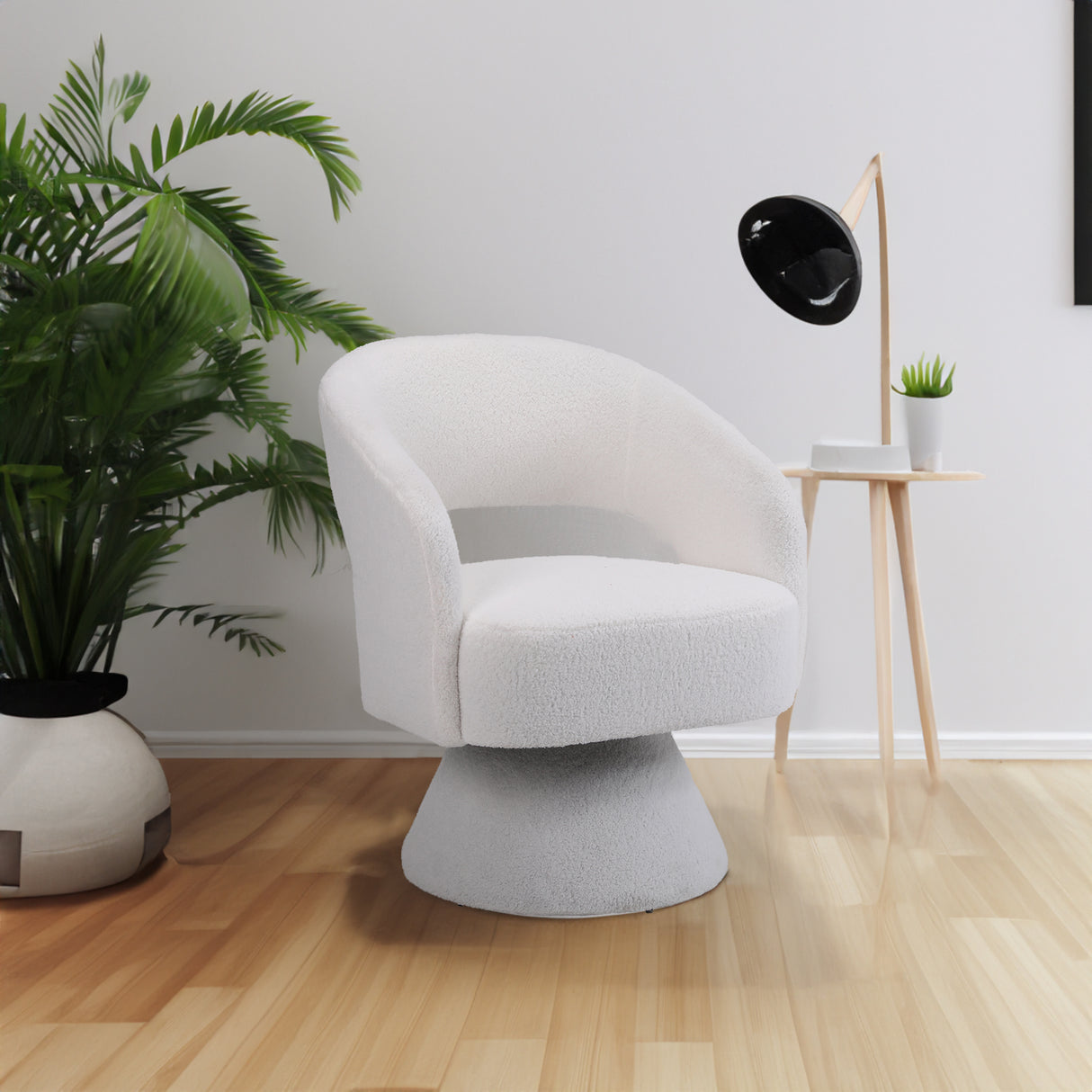 Swivel Accent Chair Armchair Round Barrel Chair in Fabric for Living Room Bedroom White