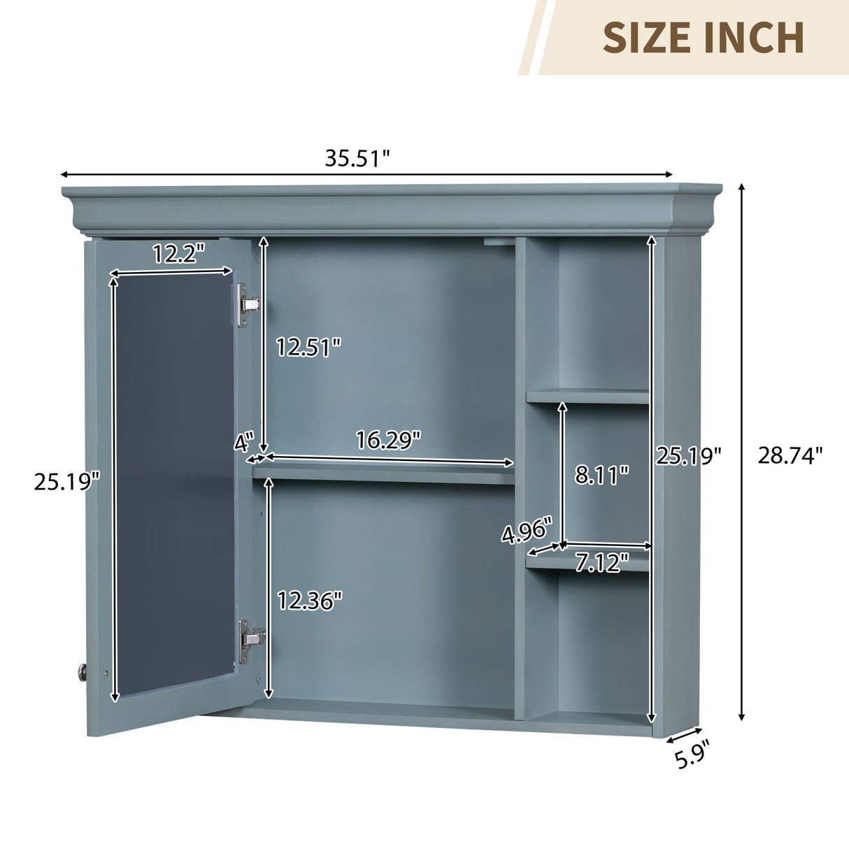 36 inch modern mirror cabinet with adjustable shelves, 2 soft closing doors, and 6 drawer storage cabinet door organizers - V.I.P Digital Presence