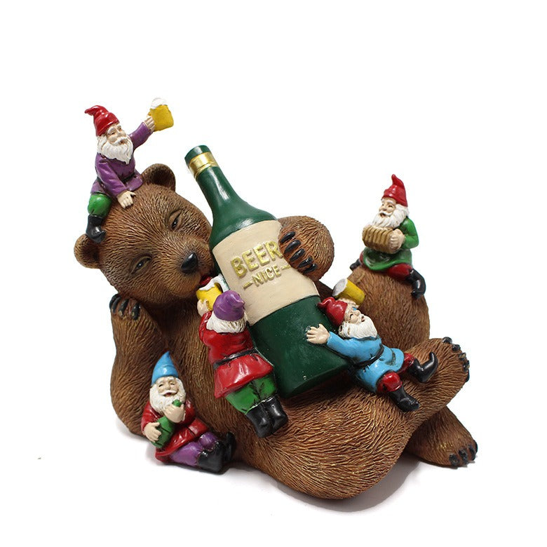 Resin Drunk Brown Bear and Dwarf Decorations Creative Courtyard Garden - V.I.P Digital Presence