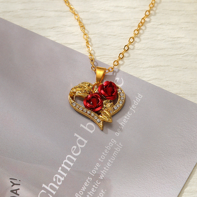 Creative Love Rose Heart Pendant Necklace For Women Exquisite Zircon Forever Necklace Romantic Valentines Day Jewelry - V.I.P Digital Presence
