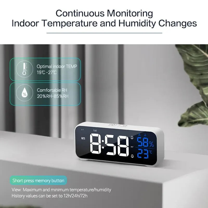 Music LED Digital Alarm Clock Voice Control Temperature Humidity Display Desktop Clocks Home Table Decoration Built-in 1200mAh - V.I.P Digital Presence
