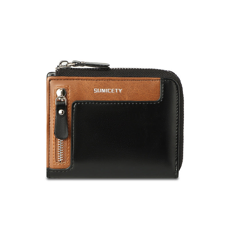 Wallet Men's Fashionable Leather Zipper Leather Bag RFID Multi Card Function ID Card Bag - V.I.P Digital Presence