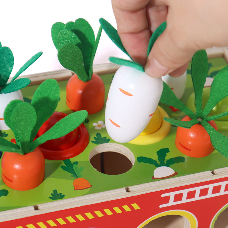 Children's early education puzzle multifunctional four in one knock ball, pull radish, cover column, fire truck, Montessori toy