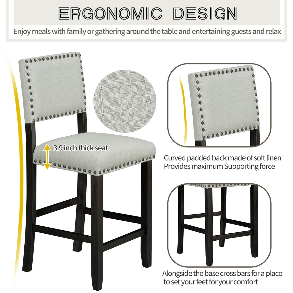 TREXM 5-Piece Counter Height Dining Set, Classic Elegant Table and 4 Chairs in Espresso and Beige - V.I.P Digital Presence