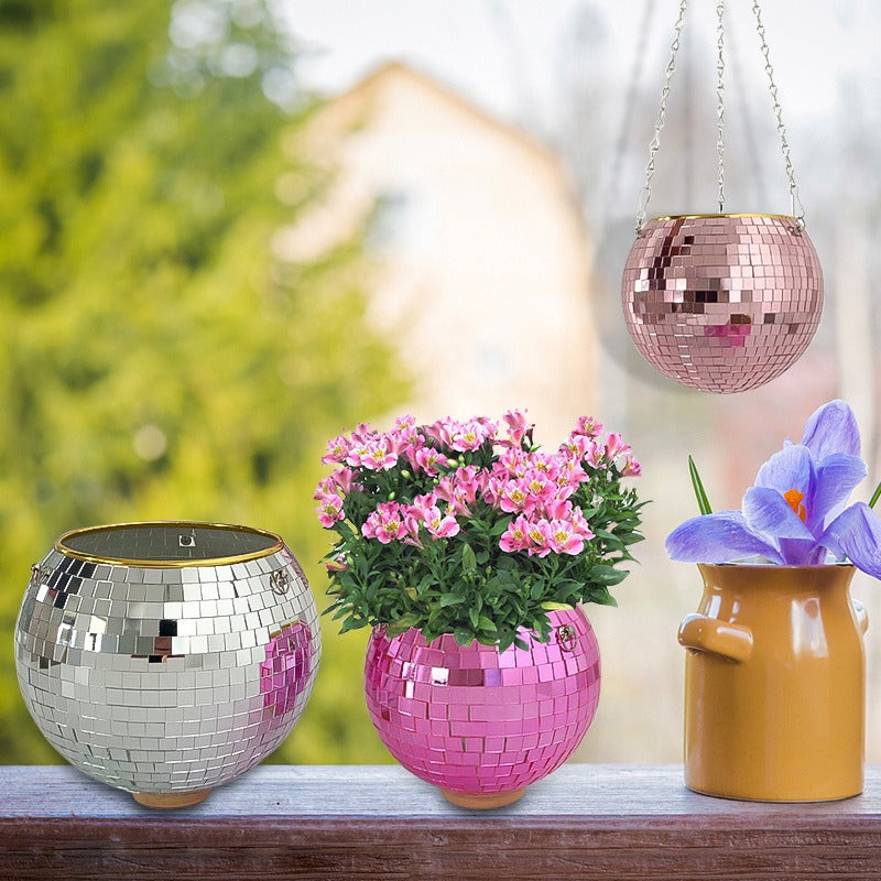 Hanging mirror shaped plastic flower pots gardening baskets disco flower pots - V.I.P Digital Presence