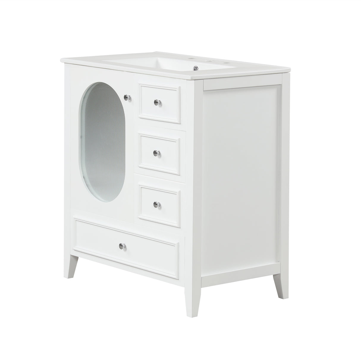 30" Bathroom Vanity with Sink, Bathroom Vanity Cabinet with Three Drawers and Door, Solid Wood and MDF, White - V.I.P Digital Presence