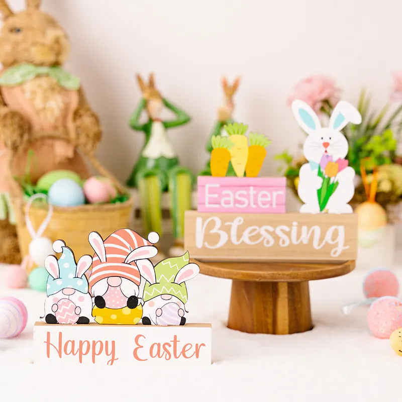 Easter Decoration Supplies Easter Rabbit Flower Hugging Wooden Ornament Rabbit Dwarf Desktop Decoration - V.I.P Digital Presence