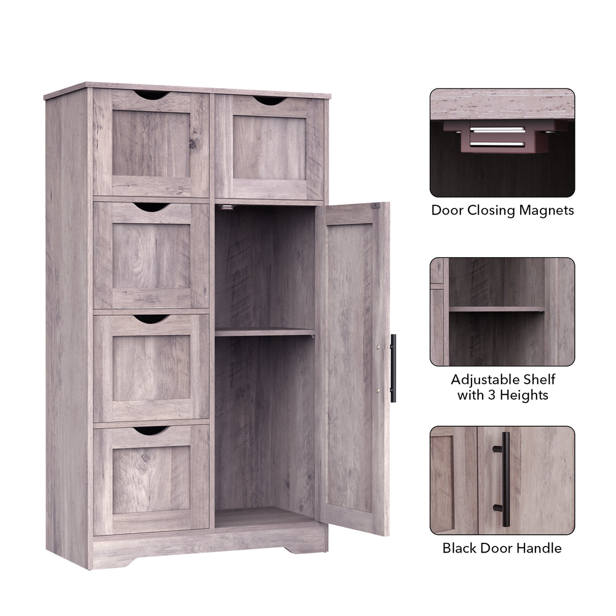 Bathroom Storage Cabinet with Storage 5 Drawers and 1 Door, Entryway Cabinet with Adjustable Shelf Grey - V.I.P Digital Presence