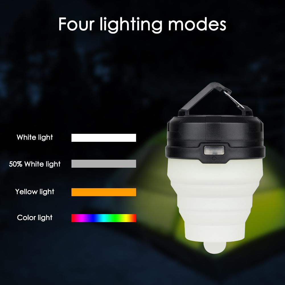Linterna LED retráctil para acampar, portátil, con 4 modos, mini gancho para colgar en tienda de campaña, linterna de emergencia para exteriores.