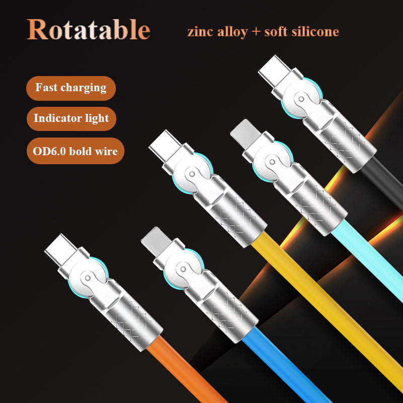 El nuevo cable de datos giratorio tipo C con carga súper rápida es compatible con teléfonos móviles Huawei, Apple, Xiaomi y Android.