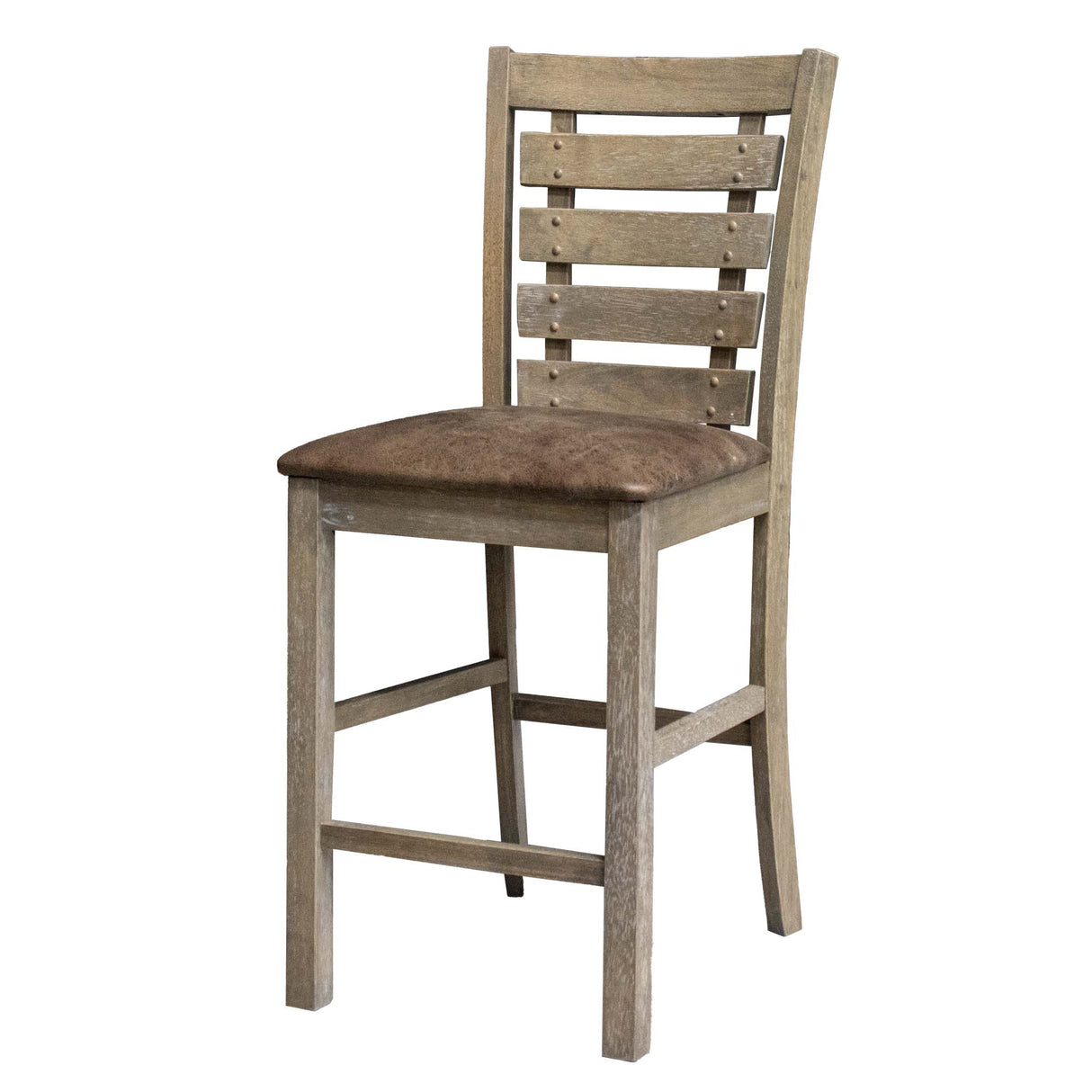 Set of 2 Dining Counter Height Chairs Modern Farmhouse Rustic Look Distressed Design Ladderback Solid Wood - V.I.P Digital Presence