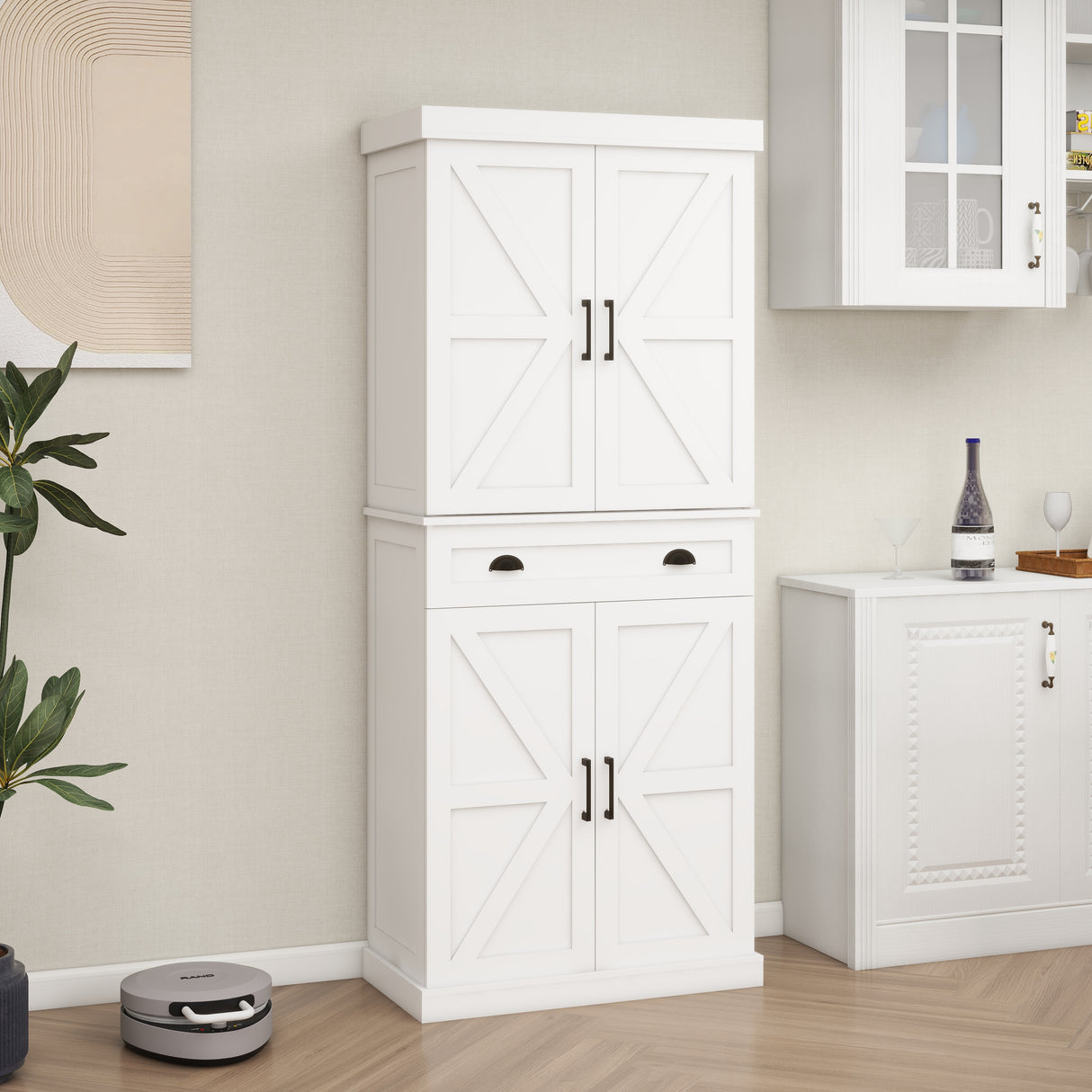 71" Kitchen Pantry Storage Cabinet with 4 Doors(2Doors with Racks)1 Drawer 2 Adjustable Shelves Freestanding Cupboard - V.I.P Digital Presence