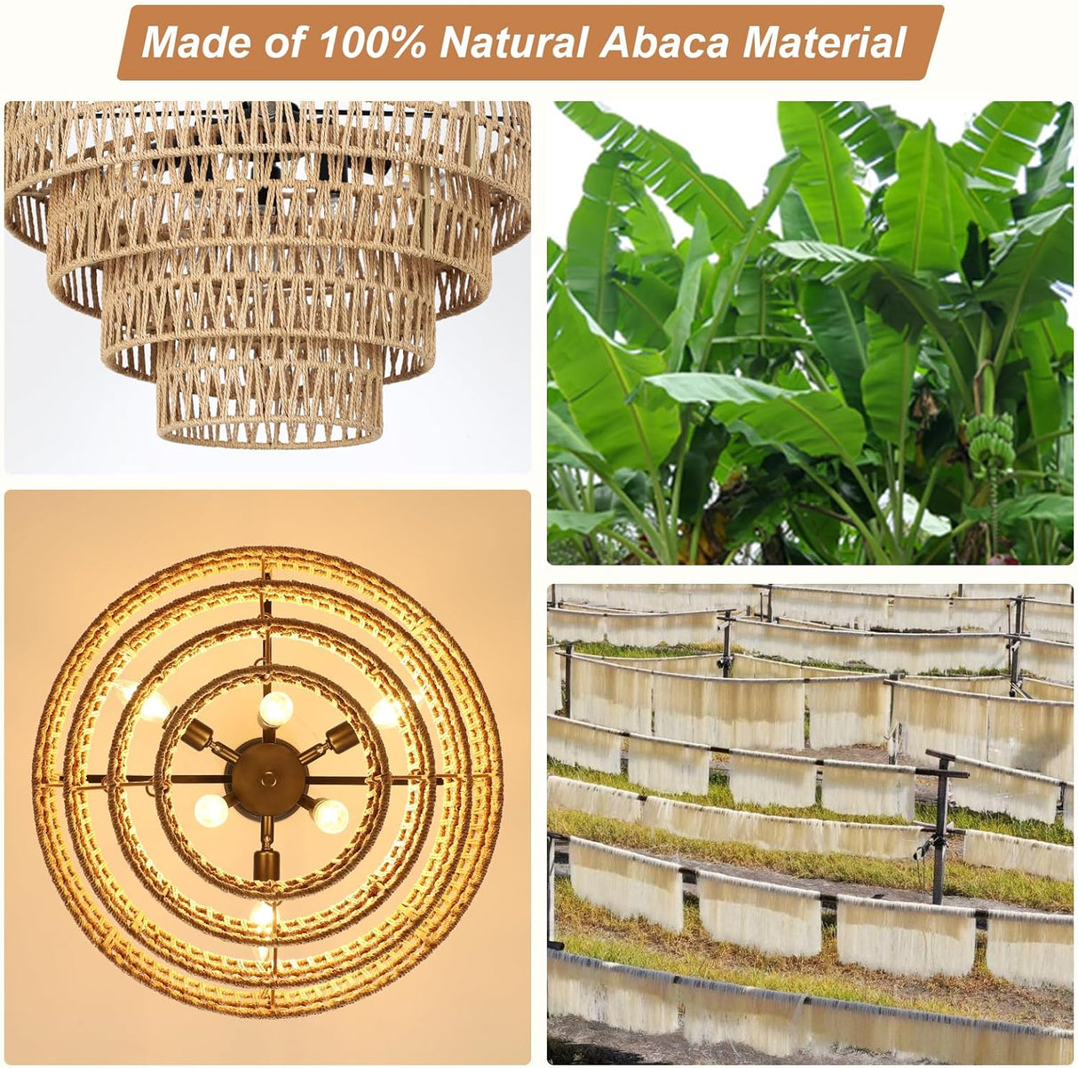 6-Light Dining Room Light Fixture, Wicker Pendant Lighting with 4-Tier Woven Lampshade, Large Farmhouse Chandeliers (20") - V.I.P Digital Presence