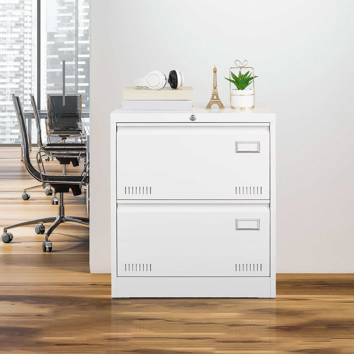 Horizontal file cabinet, 2 drawers, white file cabinet with lock, metal file cabinet with lock, 3 drawers, legal office cabinet - V.I.P Digital Presence