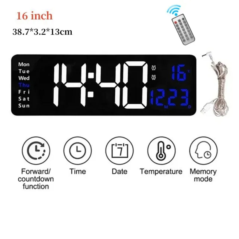 Wall Clock Digital Large LED Wall Mounted Remote Remote Control Date Week Temperature Clock Dual Alarms Gym Big Wall Clock - V.I.P Digital Presence