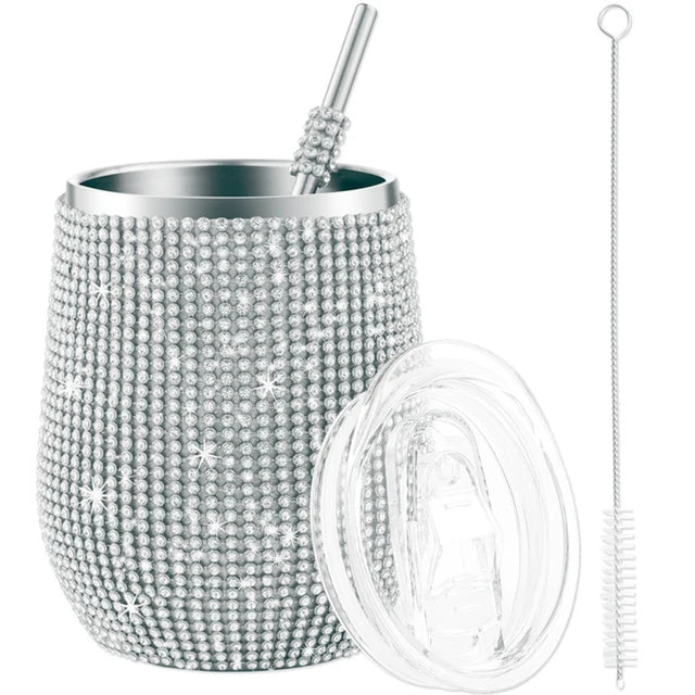 12oz Diamond Wine Tumbler With Sealed Lid Vacuum Thermo Beer Mug Cup Stainless Steel Mug Cup Champagne Party Bridemaid Gift - V.I.P Digital Presence