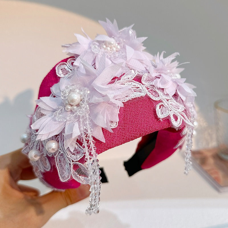 Hand embroidered three-dimensional simulation crystal flower headband pearl headband - V.I.P Digital Presence