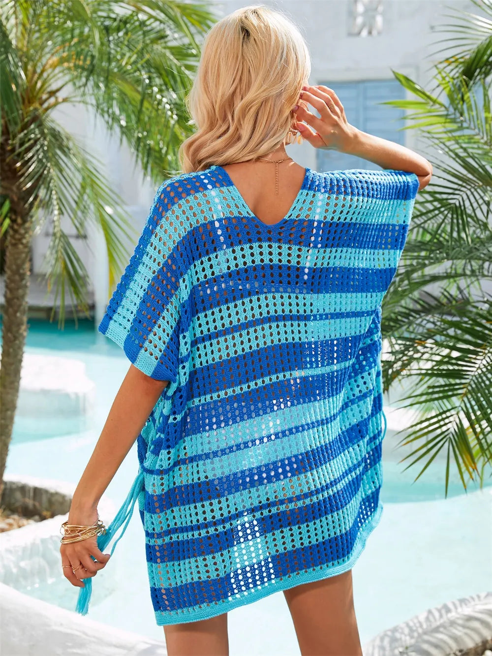 Tassel Openwork Striped V-Neck Cover Up - V.I.P Digital Presence
