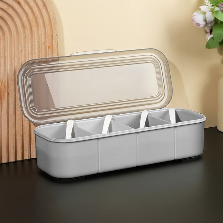 Japanese minimalist seasoning box, kitchen supplies, transparent multi grid with lid for household use - V.I.P Digital Presence