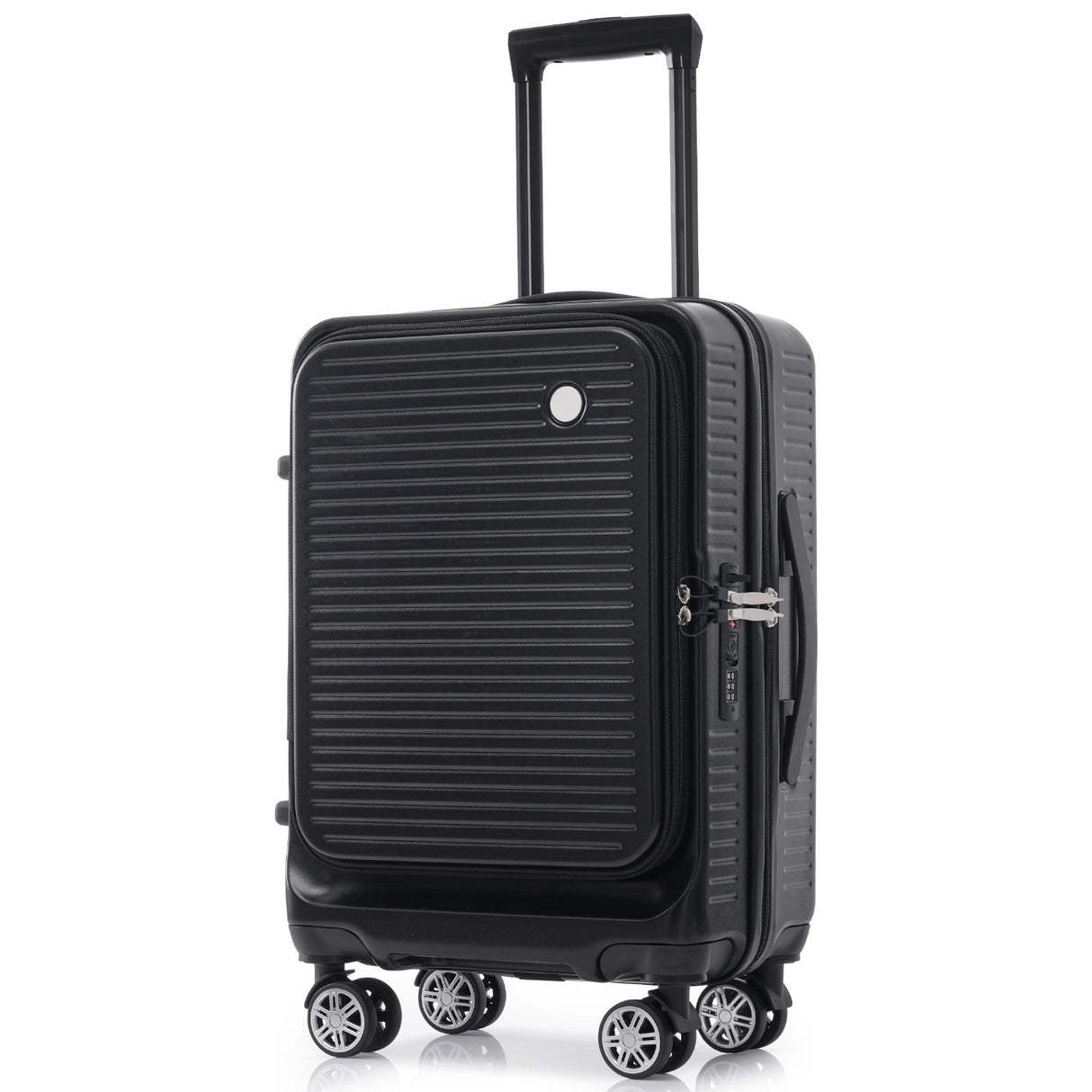 Carry-on Luggage 20 Inch Front Open Luggage Lightweight Suitcase with Front Pocket and USB Port, 1 Portable Carrying Case Black