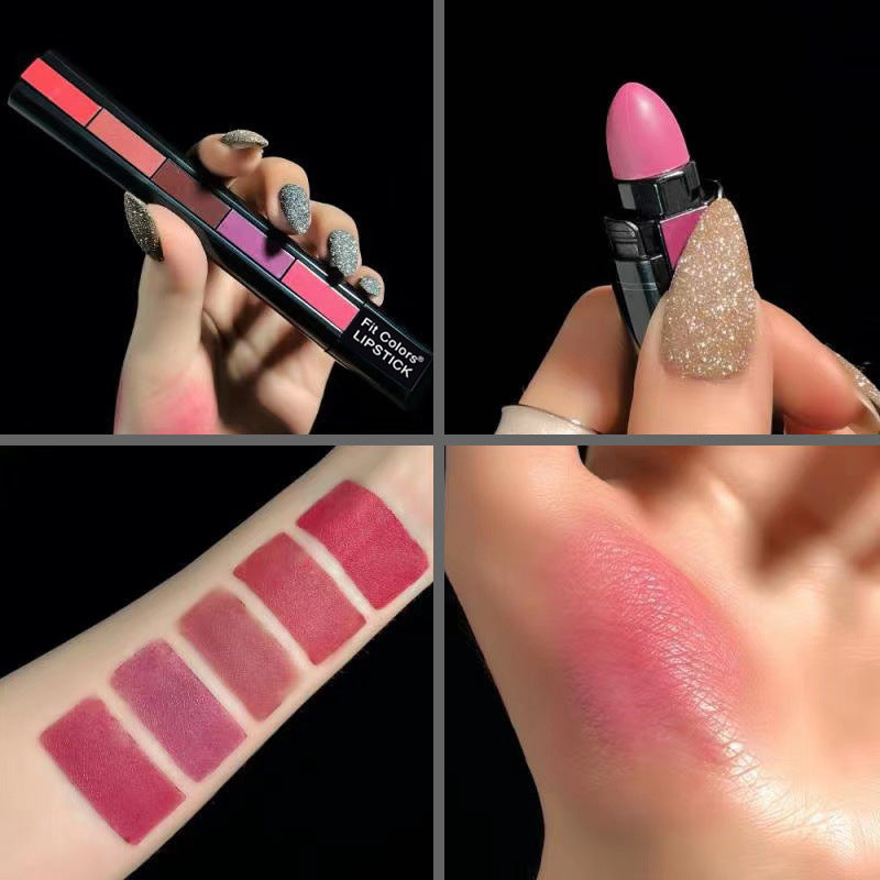 Fit Colors Matte 5-Color Lipstick Combination 5 Matte Velvet Color Non-Stick Cup Lip Gloss Lipstick - V.I.P Digital Presence