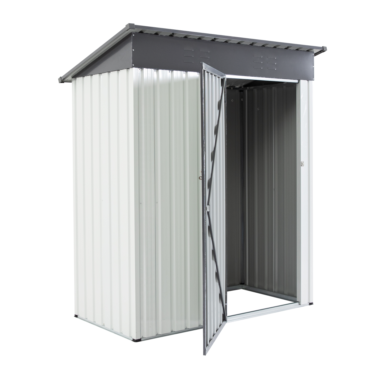XWT016 Garden Metal Storage Lifter Shed Gray White 5x3x6ft outdoor storing tools Rainproof Hinge door version - V.I.P Digital Presence